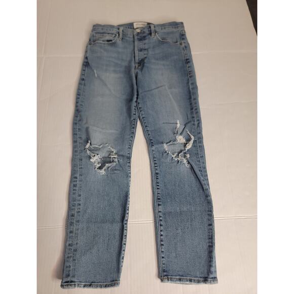 Frame Jeans Womens SZ 27 Le Original Straight High Rise Button Fly Distressed - Picture 2 of 10